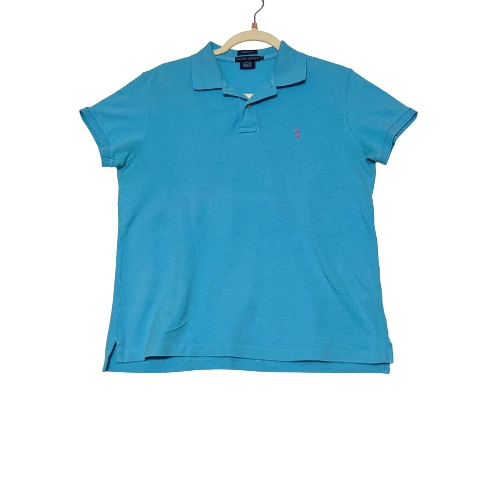 Ralph Lauren Classic Fit Cotton Mesh Polo Shirt Sky Blue Purple Pony Mens S
